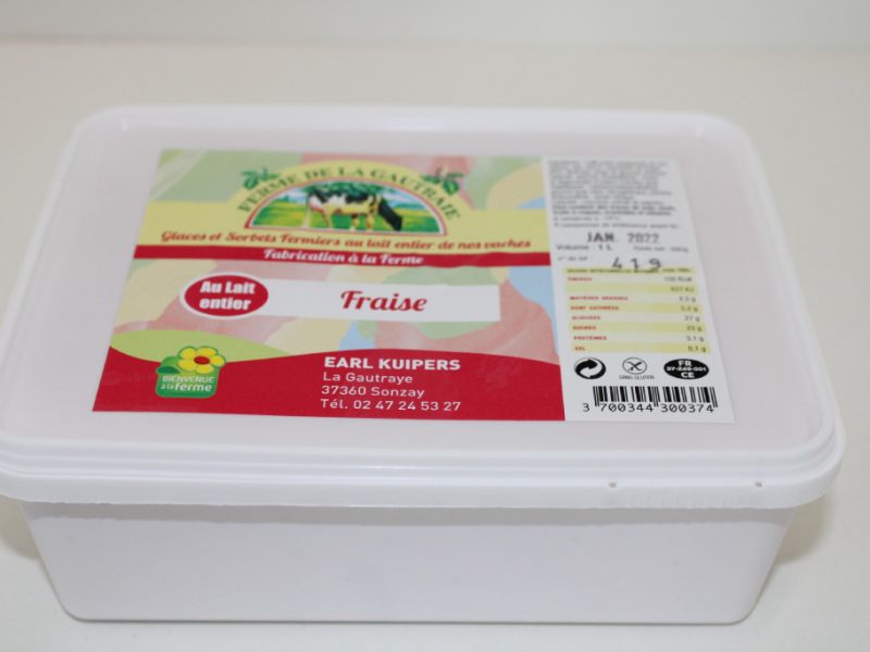 Glace Fraise au lait entier
