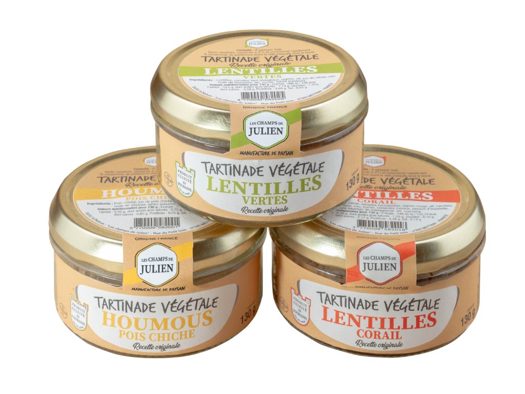 Tartinade Lentilles Vertes, Corail et Houmous de pois chiche